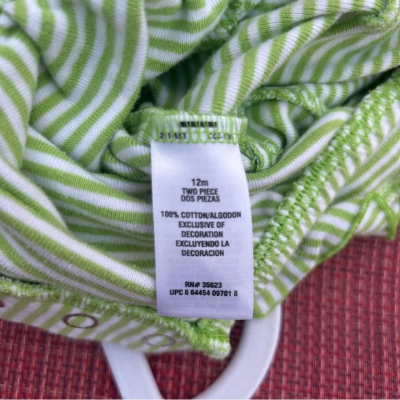 🍭Carters Green Striped Baby Romper with Monkey Design 12 mos - Picture 4 of 5